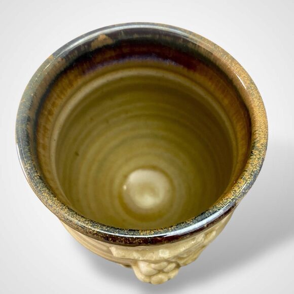 Randy Holbrook Pottery Stoneware Handmade Wine Goblet Chalice Brown Grape Retro - Picture 6 of 7